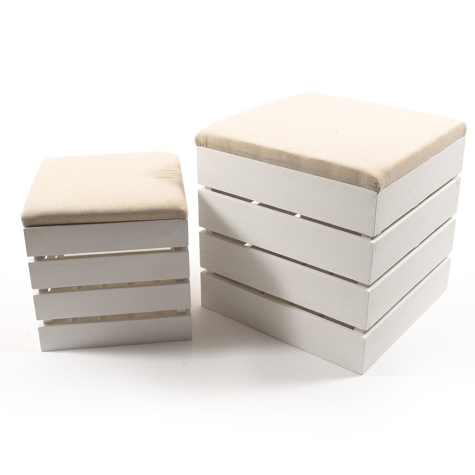 Set 2 Pouf rettangolari con seduta imbottita e struttura in legno arredamento moderno – 30 x 30 x 30 cm / 40 x 40 x 40 cm,