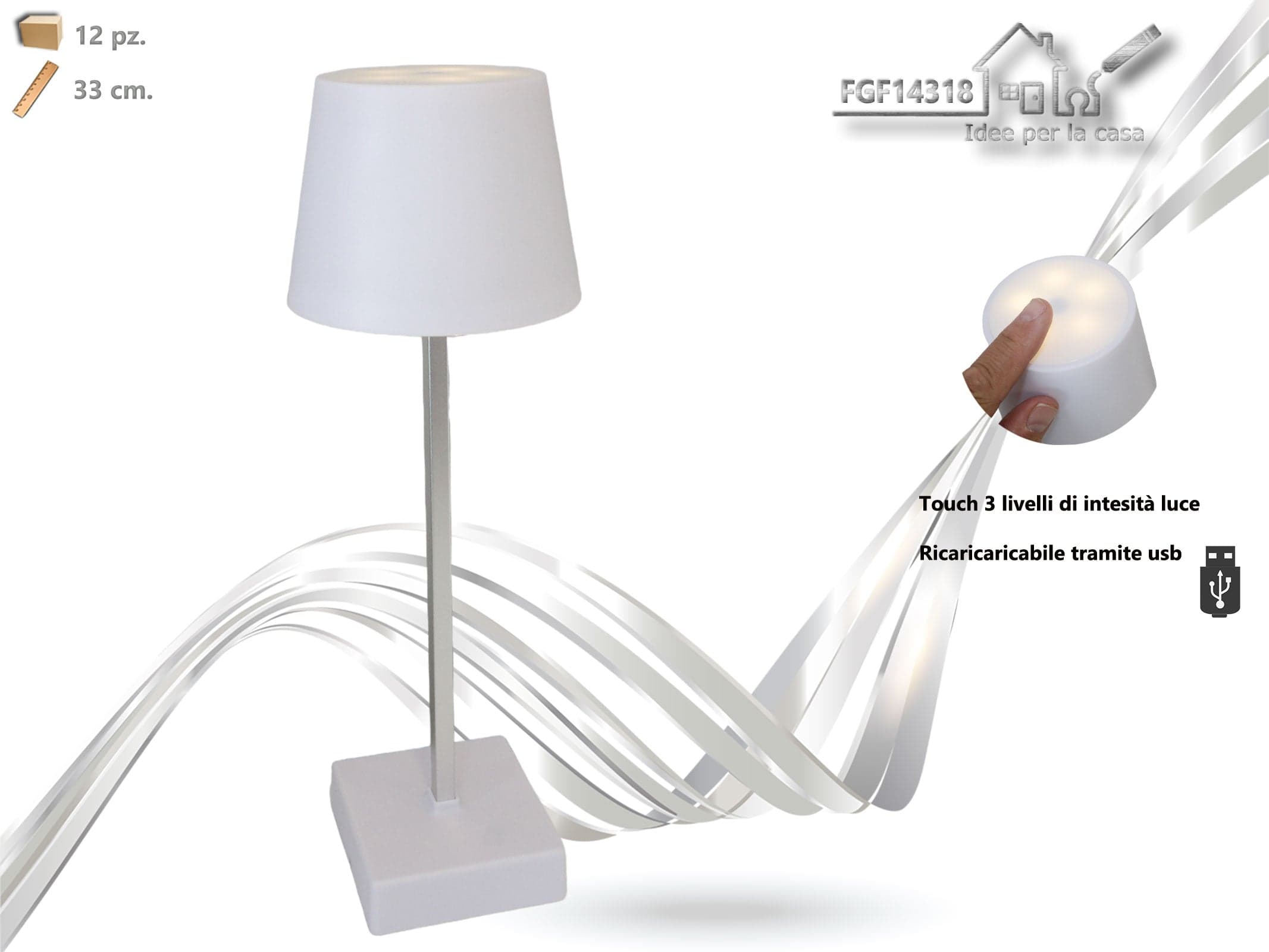 Lanterna Touch in Plastica e Metallo Bianca