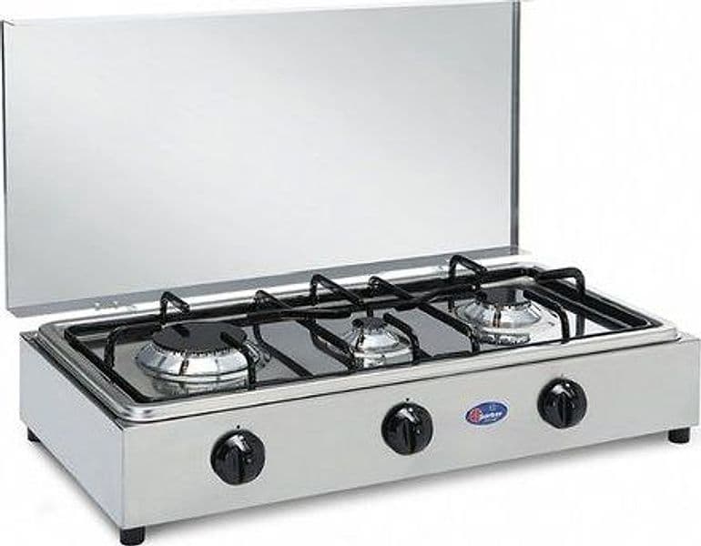 Cf parker fornello a gas metano 3 fuochi in acciaio inox con coperchio - 300 accgmgp - 300ACCGPM