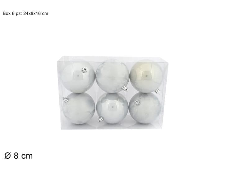 Palle 8cm 6 pezzi Perlata/Satinata Silver in Palle e palline Save The Money - Rimini, commercioVirtuoso.it
