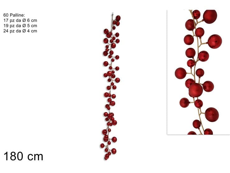 Ghirlanda 60 Palline 180cm Rosso