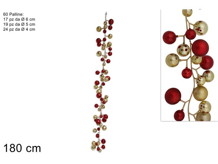 Ghirlanda 60 Palline 180cm Rosso/Oro