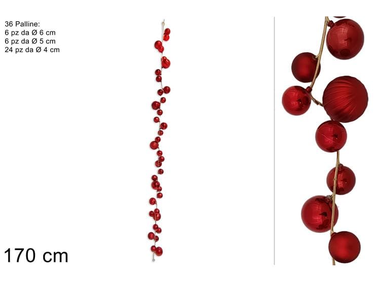 Ghirlanda 36 Palline 170cm Rosso in Palle e palline Save The Money - Rimini, commercioVirtuoso.it