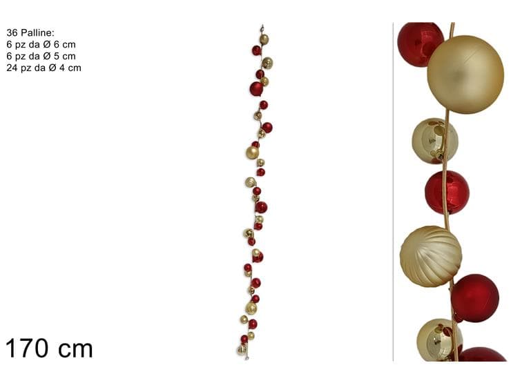Ghirlanda 36 Palline 170cm Rosso/Oro in Palle e palline Save The Money - Rimini, commercioVirtuoso.it