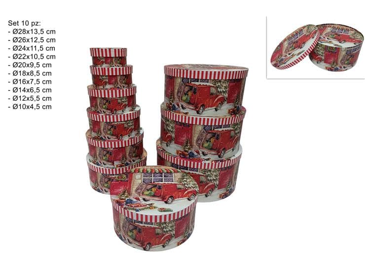 Scatola Tonde Set 10 Pezzi Decoro Auto Natalizia