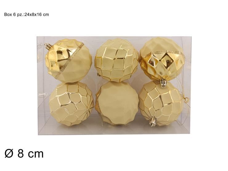 Palle 8cm Set da 6 Pezzi Oro Lucido con Decoro Terra Oro