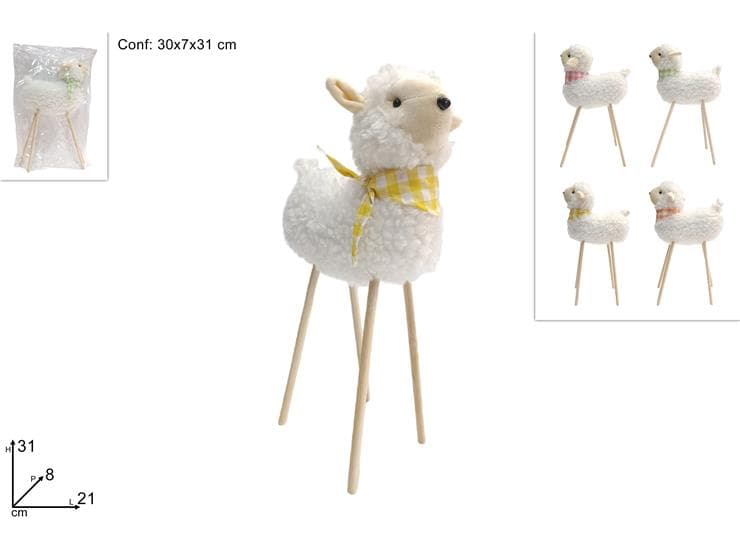 Pecora 31cm con Pelliccia e Fazzoletto 4 Colori