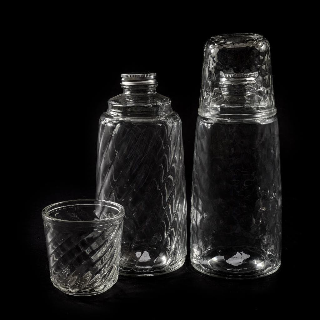 Bottiglia 1 Litro e Bicchiere 230ml in Vetro Diametro 10xH25,5cm Assortito
