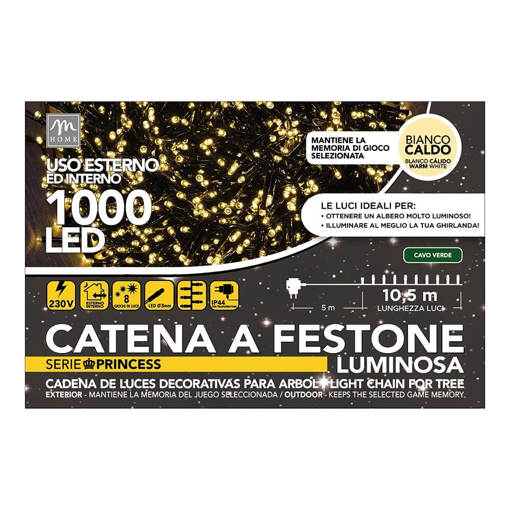 1000 Led Luce Princess Colore Bianco Caldo a Spina, da Esterno con 8 Giochi e Memoria in Catene luminose Save The Money - Rimini, commercioVirtuoso.it