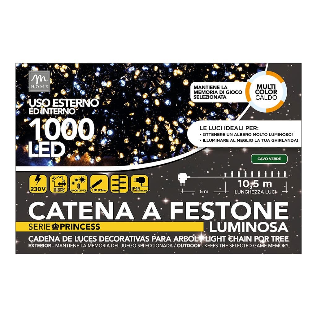 1000 Luci Led Princess Bicolore Bianco Caldo e Bianco Freddo a Spina da Esterno con 8 Giochi di Memoria