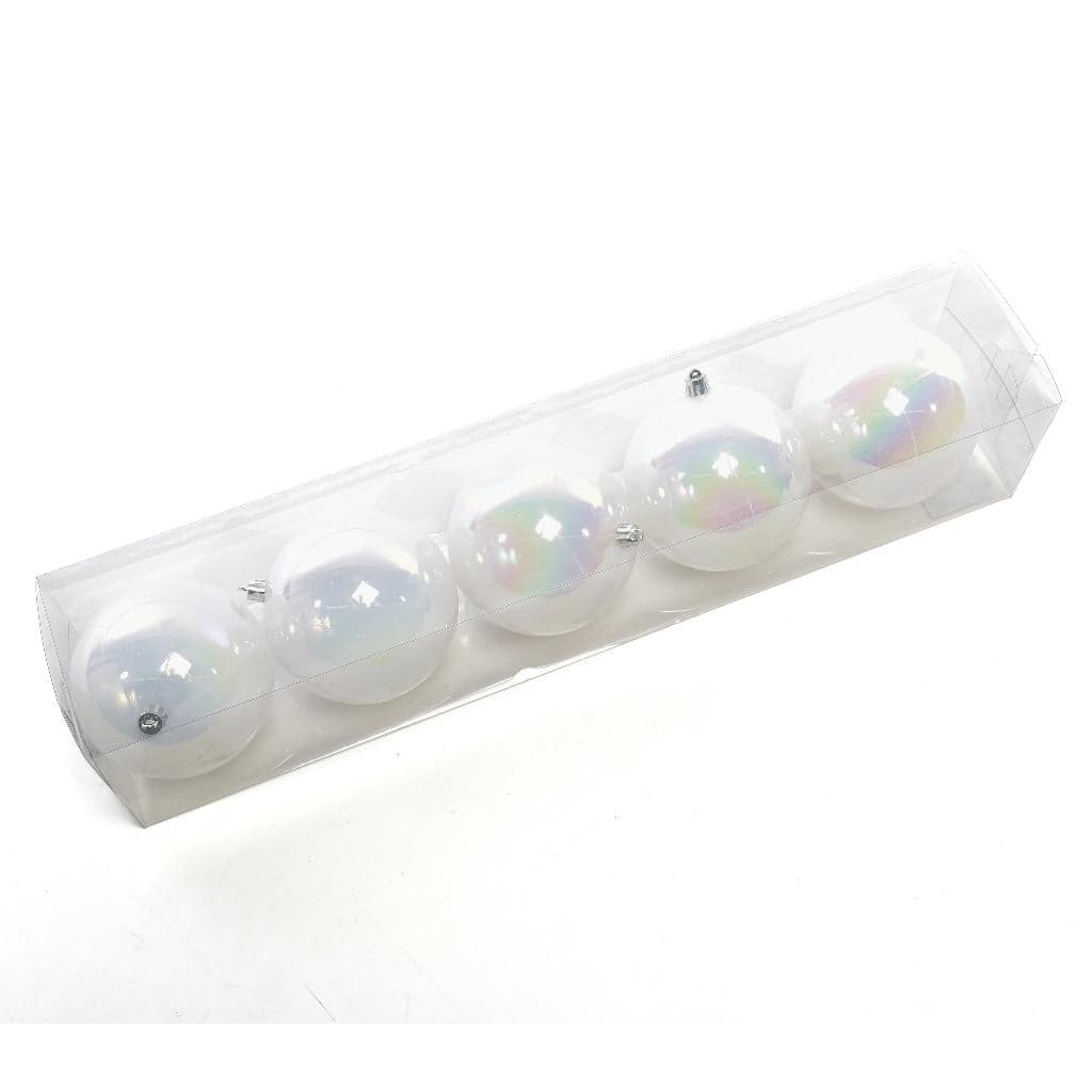 5 Palle Iridescenti Bianche Diametro 10cm 49x10x10cm