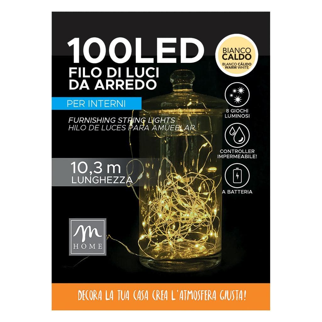 Filo 100 Led Colore Bianco Caldo a Batteria 3xAA