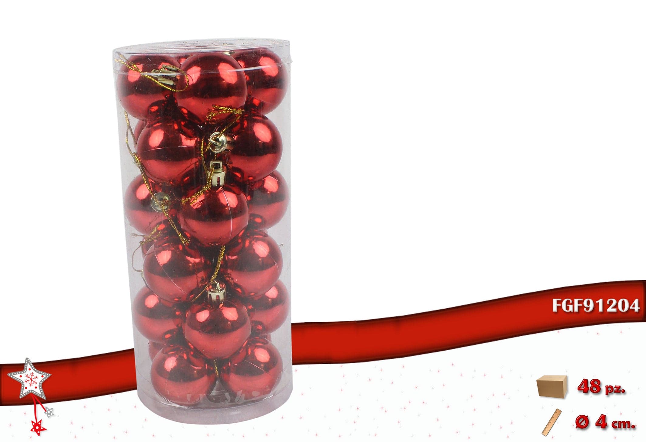 Confezione 24 sfere lucide color rosso