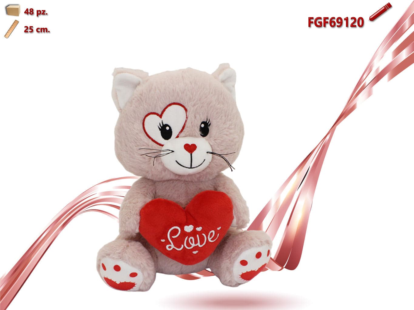 Gatto Peluche con Cuore in Animali di peluche Save The Money - Rimini, commercioVirtuoso.it