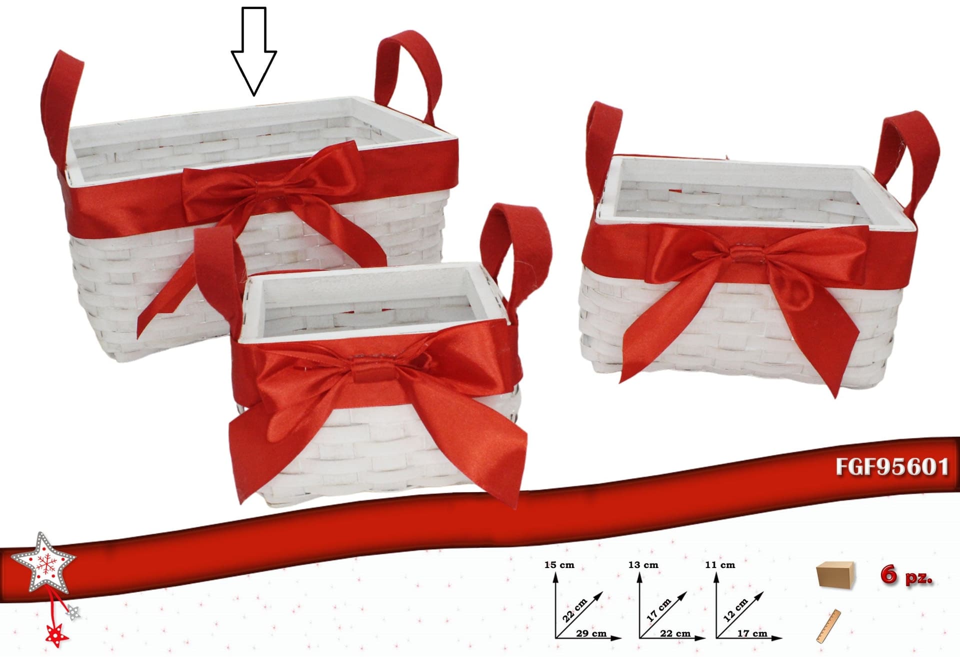 Cesto Rattan Rettangolare con Fascia Rossa Grande