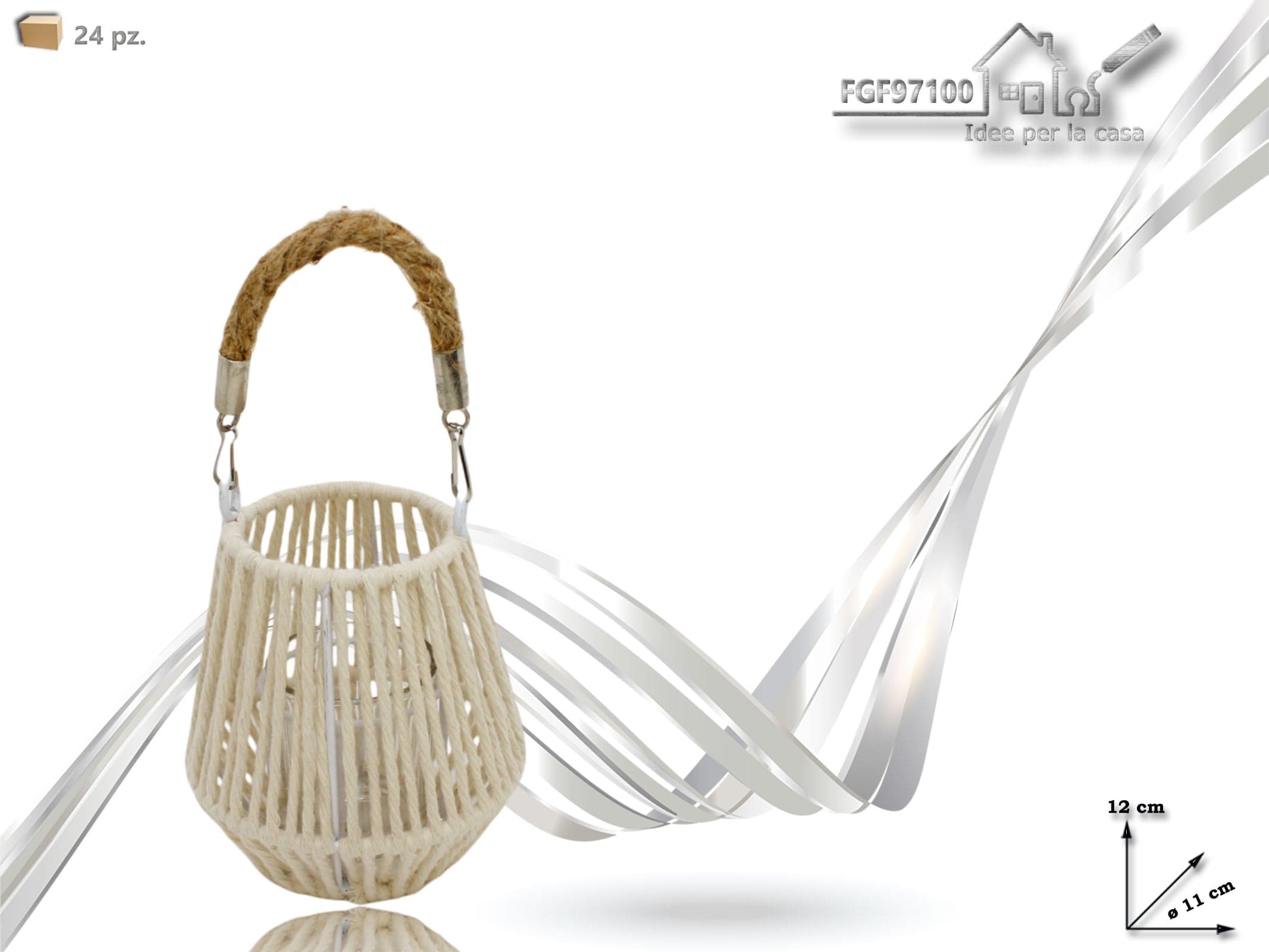 Portacandela In Cotone Bianco Altezza 12cm
