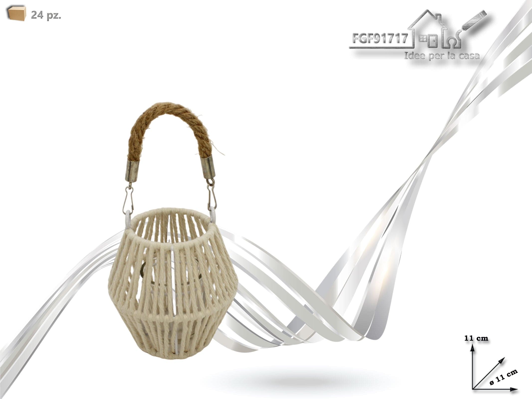 Portacandela In Cotone Bianco Altezza 11cm