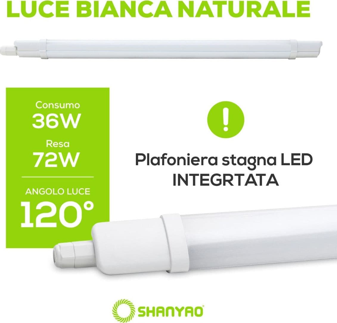 SHANYAO - PLAFONIERA STAGNA LYDIA 120CM 36W N in Plafoniere Stockdoc - Terni, commercioVirtuoso.it