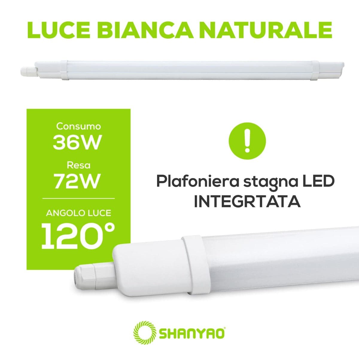 SHANYAO - PLAFONIERA STAGNA LYDIA 120CM 36W N in Plafoniere Stockdoc - Terni, commercioVirtuoso.it