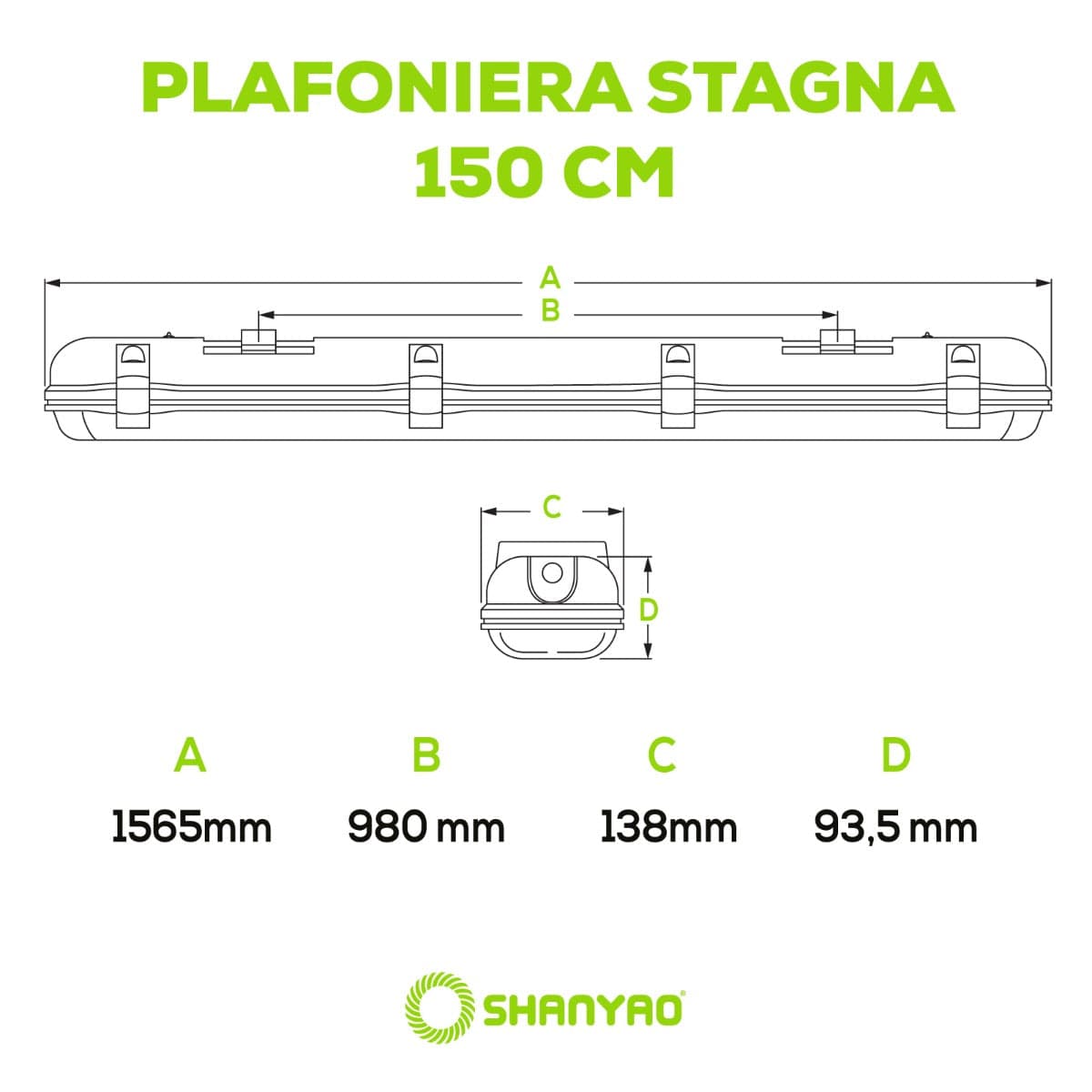 SHANYAO - PLAFONIERA STAGNA MAXIMA 2X150 in Plafoniere Stockdoc - Terni, commercioVirtuoso.it