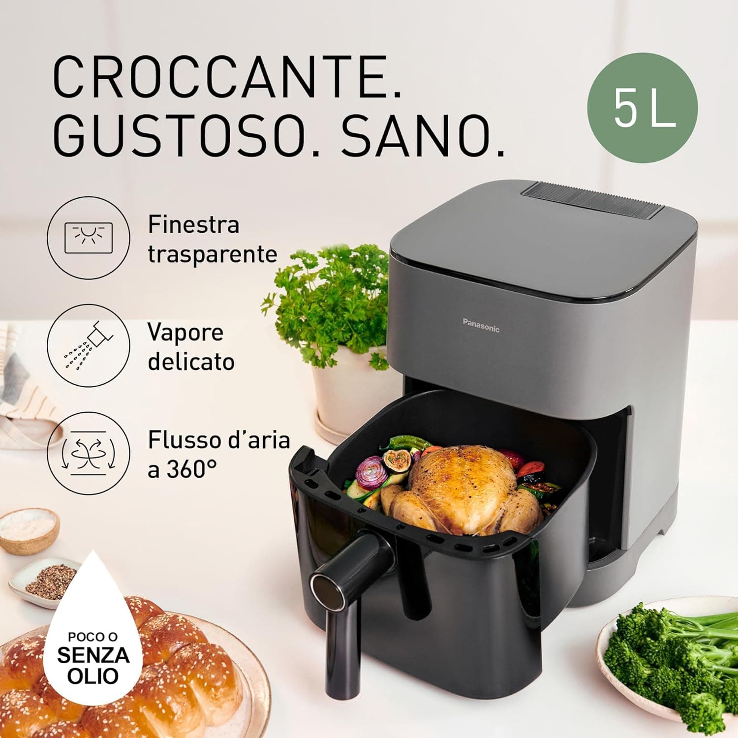 Panasonic Friggitrice ad Aria 5L Nero/Grigio NF-CC500SXE in Friggitrici Prezzo Bomba Store - Casalnuovo di Napoli, commercioVirtuoso.it