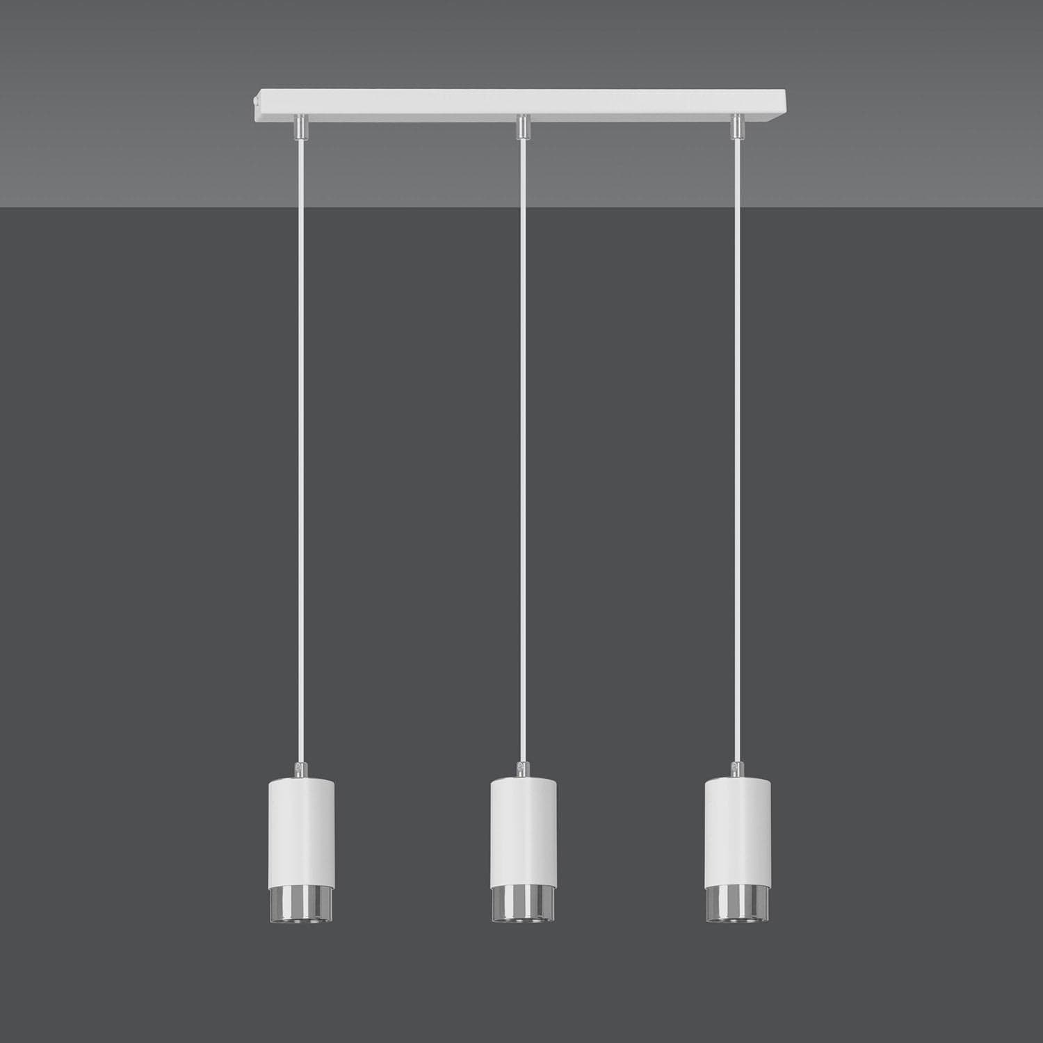 Lampadario 3 Luci Fumiko Con Cilindri In Acciaio Bianco E Cromo in Lampade a sospensione LuceArt - Montecorvino Pugliano, commercioVirtuoso.it
