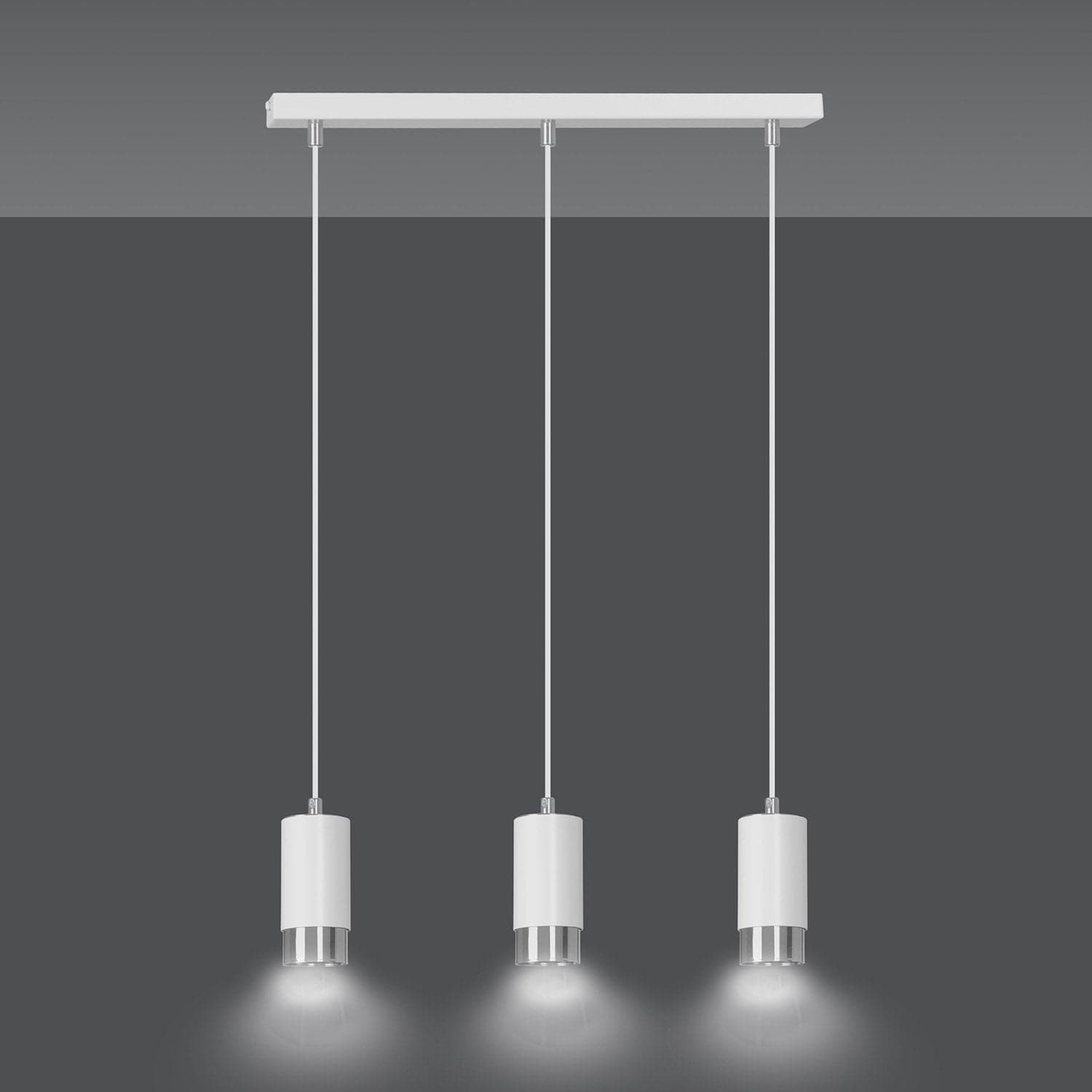 Lampadario 3 Luci Fumiko Con Cilindri In Acciaio Bianco E Cromo in Lampade a sospensione LuceArt - Montecorvino Pugliano, commercioVirtuoso.it