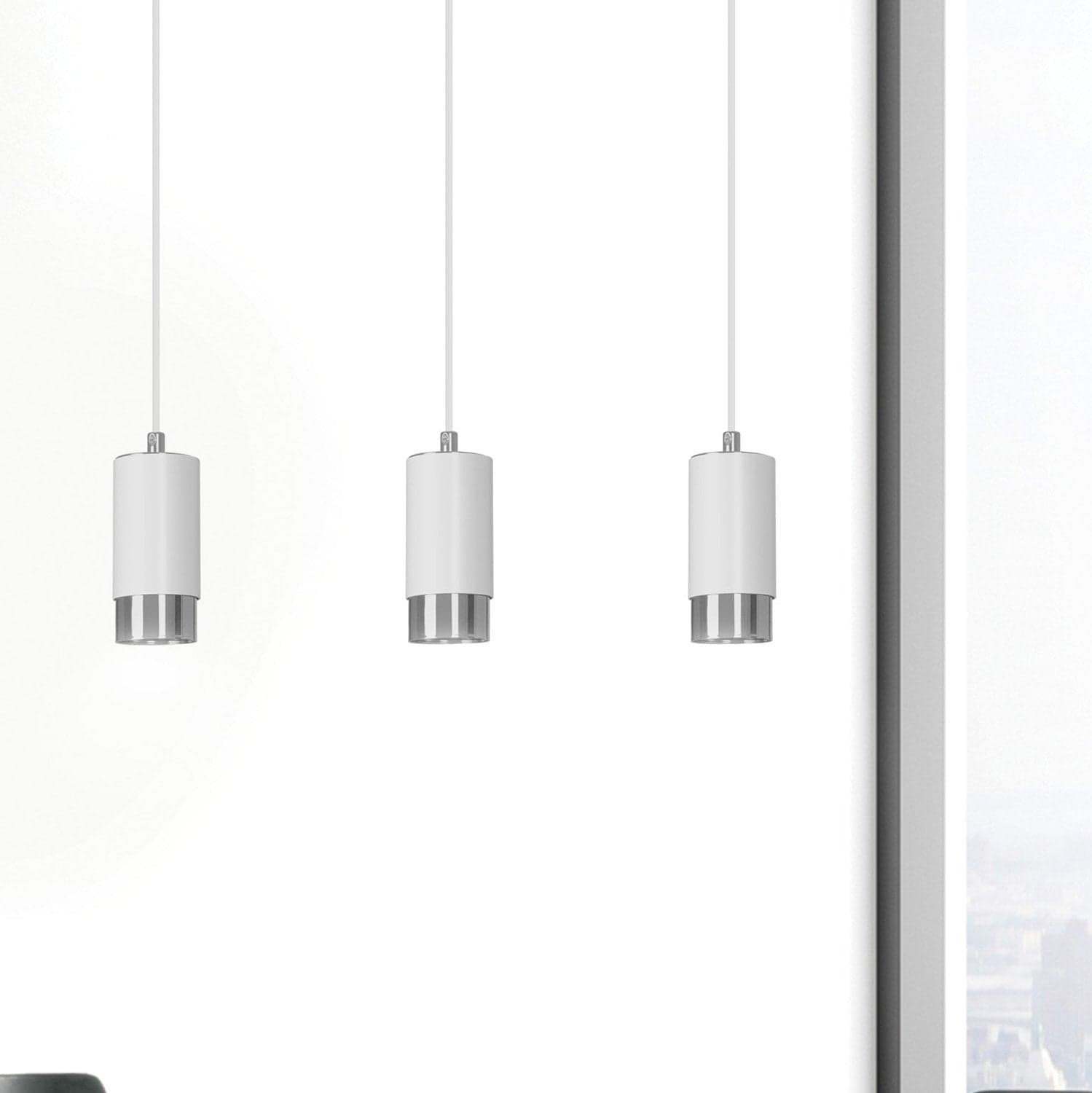 Lampadario 3 Luci Fumiko Con Cilindri In Acciaio Bianco E Cromo in Lampade a sospensione LuceArt - Montecorvino Pugliano, commercioVirtuoso.it