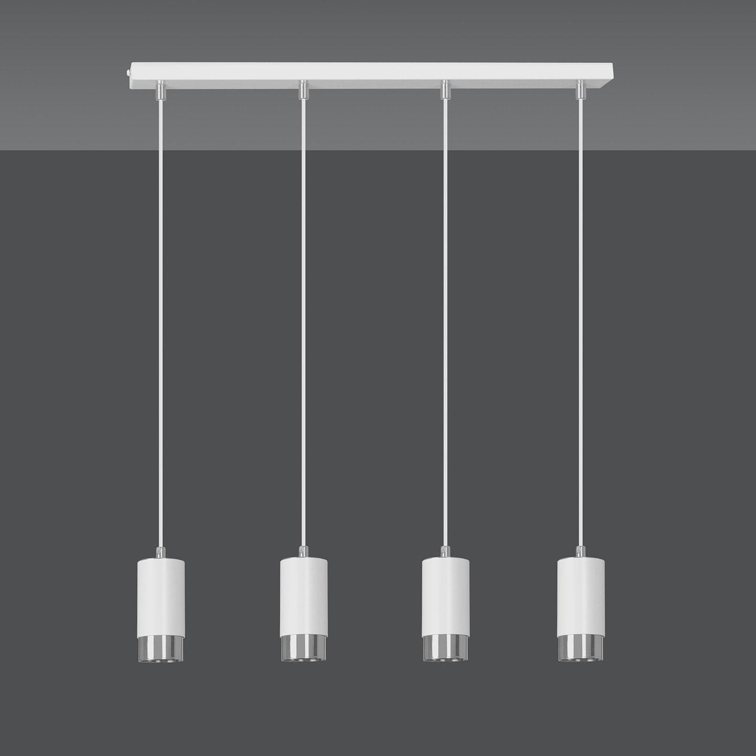 Lampadario 4 Luci Fumiko Con Cilindri In Acciaio Bianco E Cromo in Lampade a sospensione LuceArt - Montecorvino Pugliano, commercioVirtuoso.it