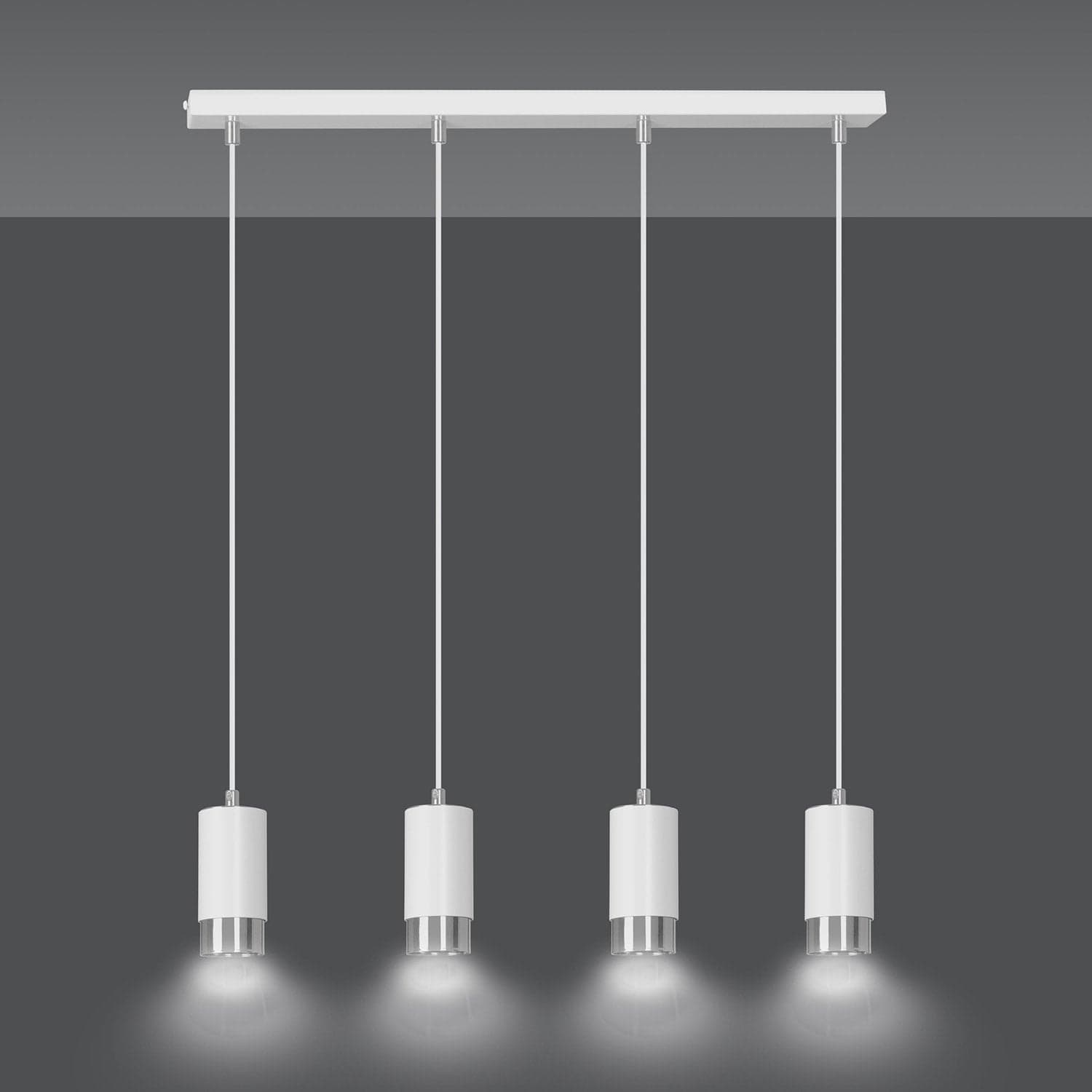Lampadario 4 Luci Fumiko Con Cilindri In Acciaio Bianco E Cromo in Lampade a sospensione LuceArt - Montecorvino Pugliano, commercioVirtuoso.it