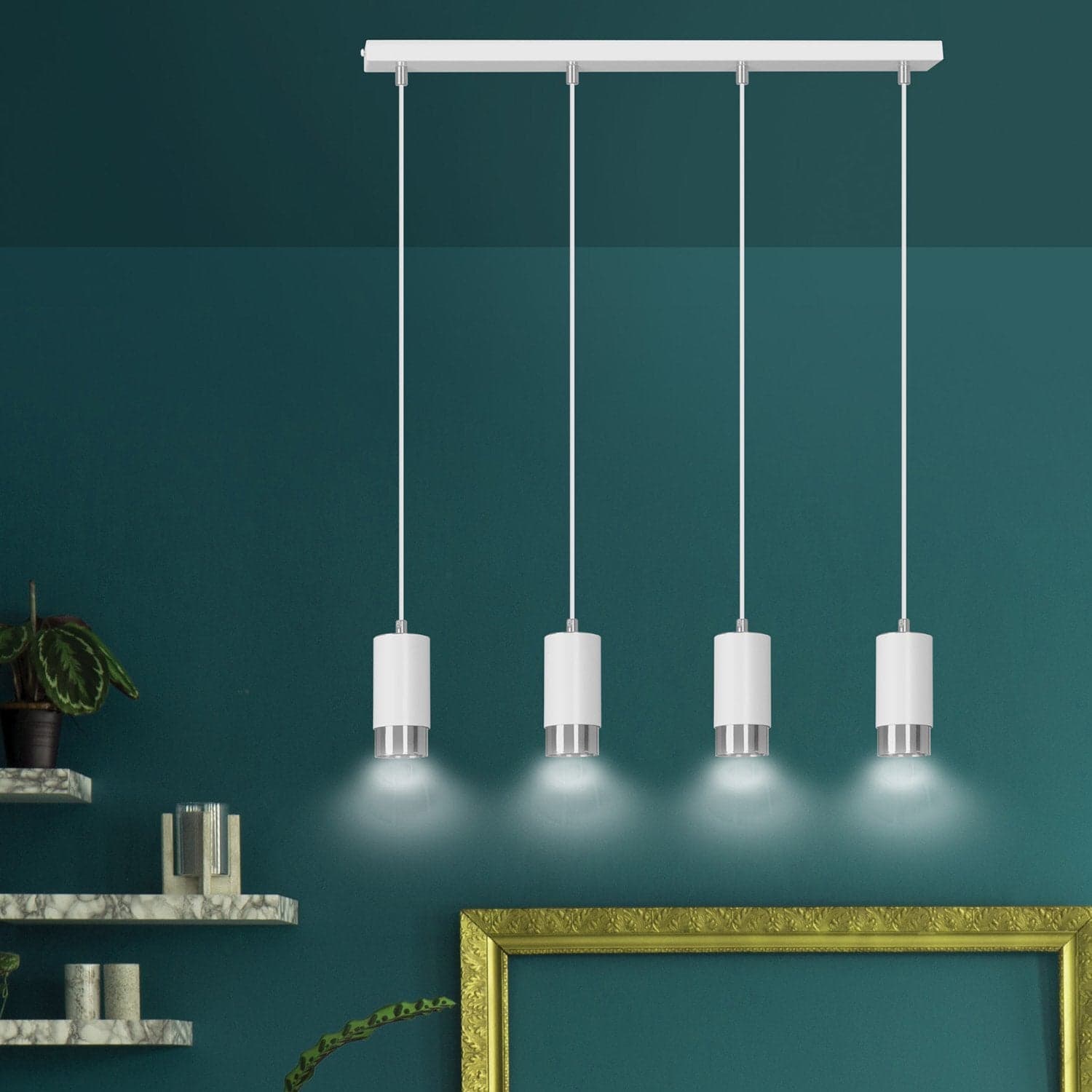 Lampadario 4 Luci Fumiko Con Cilindri In Acciaio Bianco E Cromo in Lampade a sospensione LuceArt - Montecorvino Pugliano, commercioVirtuoso.it