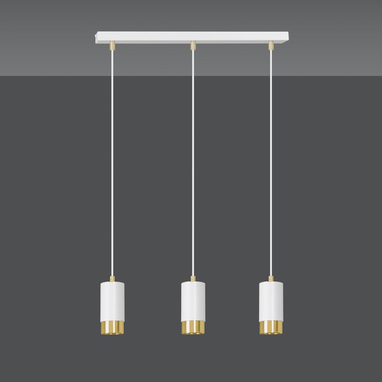 Lampadario 3 Luci Fumiko Con Cilindri In Acciaio Bianco E Oro in Lampadari LuceArt - Montecorvino Pugliano, commercioVirtuoso.it