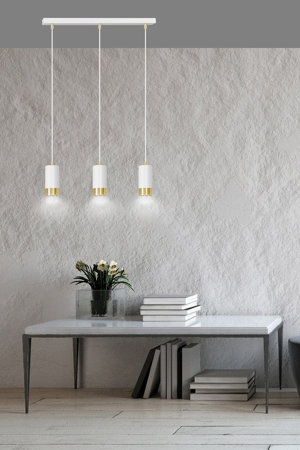 Lampadario 3 Luci Fumiko Con Cilindri In Acciaio Bianco E Oro in Lampadari LuceArt - Montecorvino Pugliano, commercioVirtuoso.it