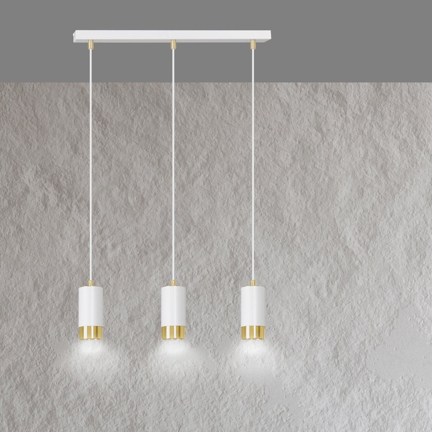 Lampadario 3 Luci Fumiko Con Cilindri In Acciaio Bianco E Oro in Lampadari LuceArt - Montecorvino Pugliano, commercioVirtuoso.it