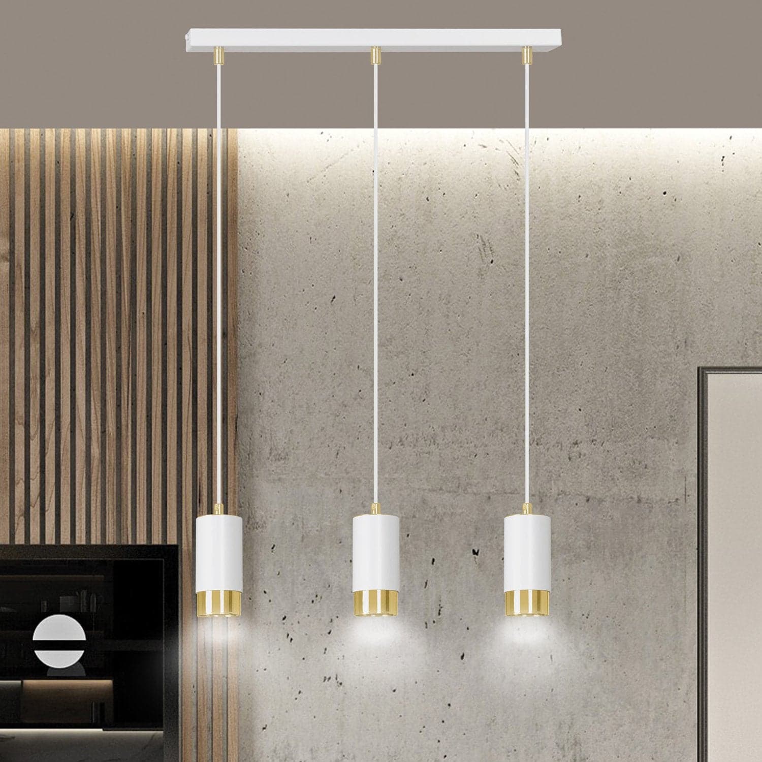 Lampadario 3 Luci Fumiko Con Cilindri In Acciaio Bianco E Oro in Lampadari LuceArt - Montecorvino Pugliano, commercioVirtuoso.it
