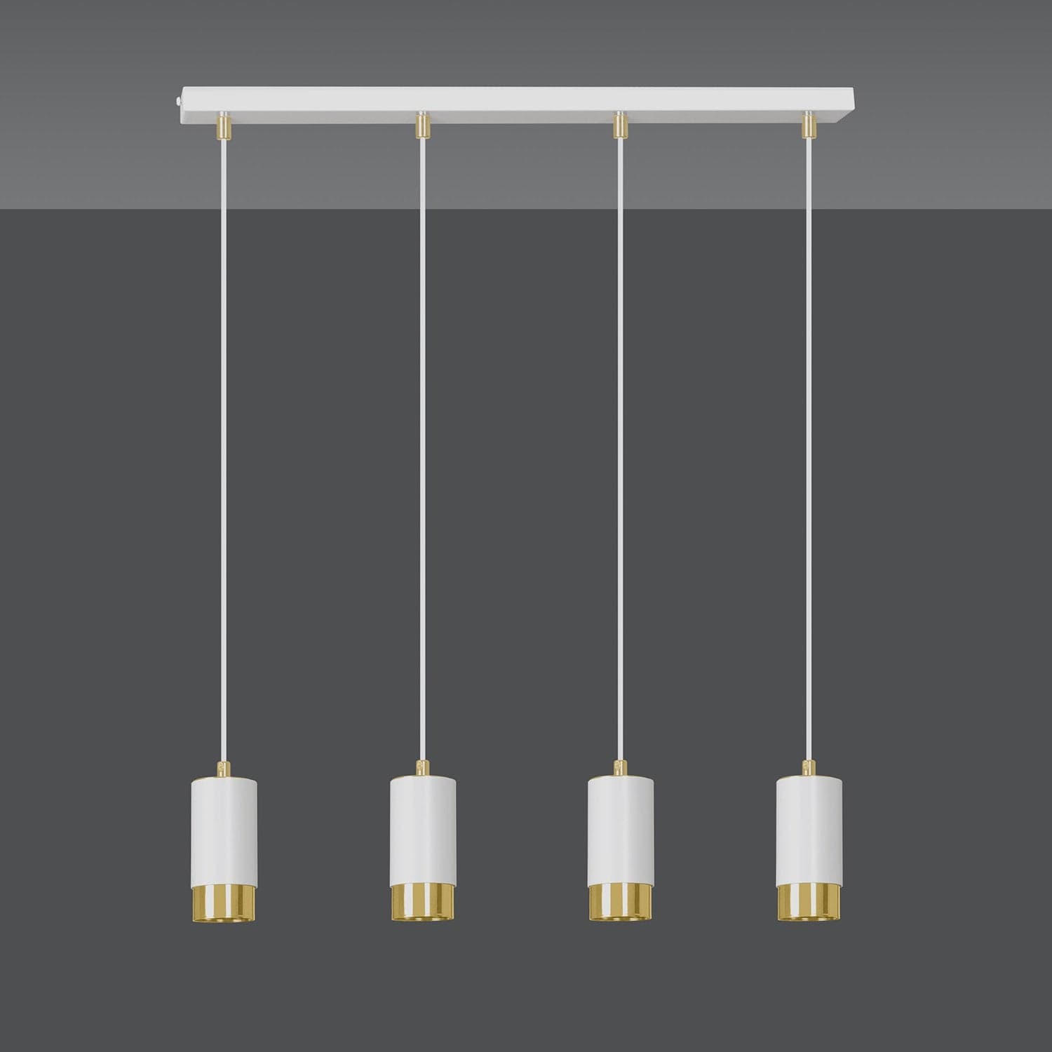Lampadario 4 Luci Fumiko Con Cilindri In Acciaio Bianco E Oro in Lampade a sospensione LuceArt - Montecorvino Pugliano, commercioVirtuoso.it