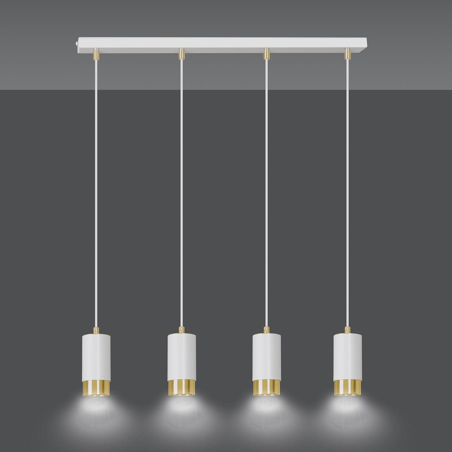 Lampadario 4 Luci Fumiko Con Cilindri In Acciaio Bianco E Oro in Lampade a sospensione LuceArt - Montecorvino Pugliano, commercioVirtuoso.it