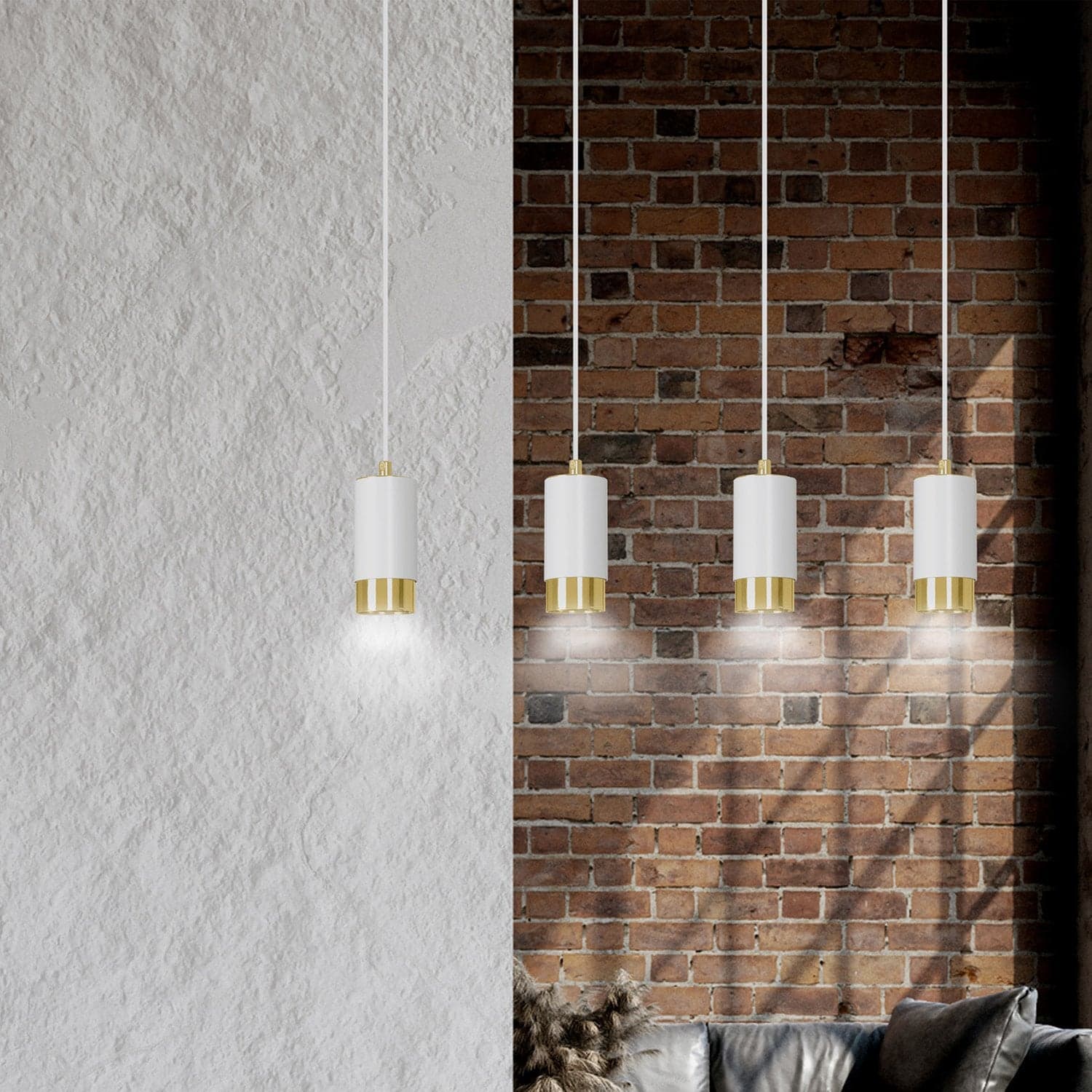 Lampadario 4 Luci Fumiko Con Cilindri In Acciaio Bianco E Oro in Lampade a sospensione LuceArt - Montecorvino Pugliano, commercioVirtuoso.it