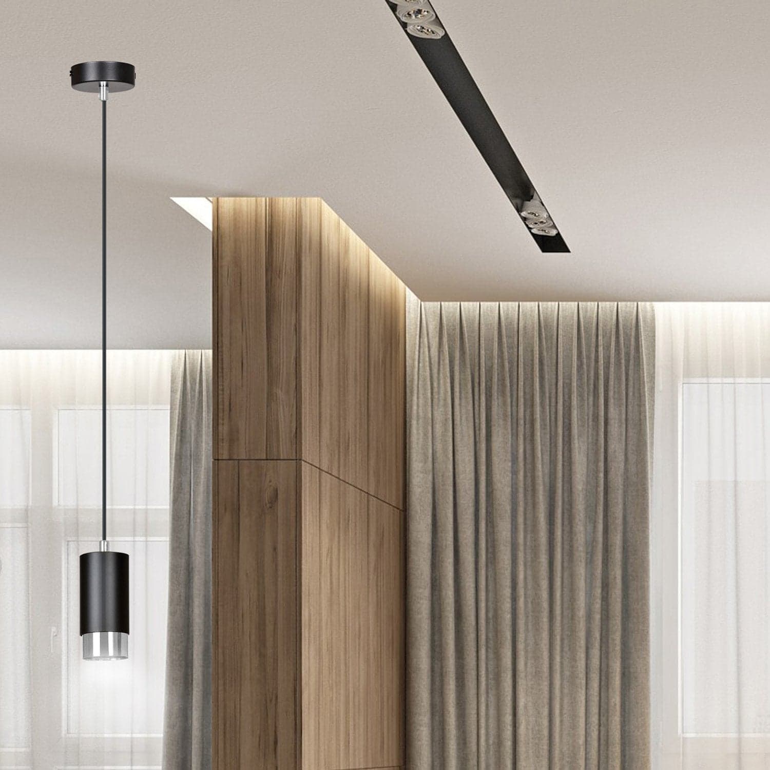 Sospensione Moderna 1 Luce Fumiko A Cilindro In Acciaio Nero E Cromo in Lampade a sospensione LuceArt - Montecorvino Pugliano, commercioVirtuoso.it