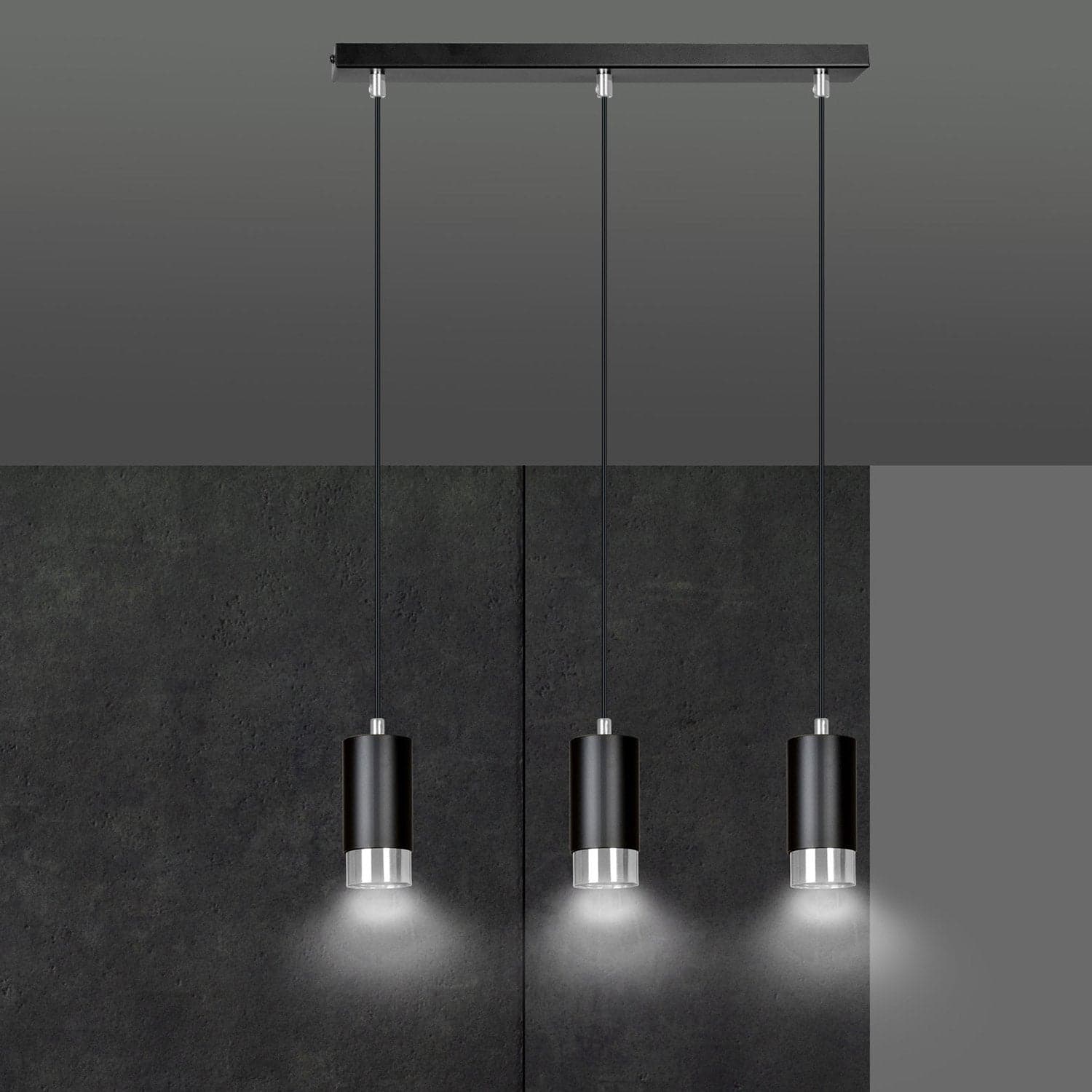 Lampadario 3 Luci Fumiko Con Cilindri In Acciaio Nero E Cromo in Lampade a sospensione LuceArt - Montecorvino Pugliano, commercioVirtuoso.it