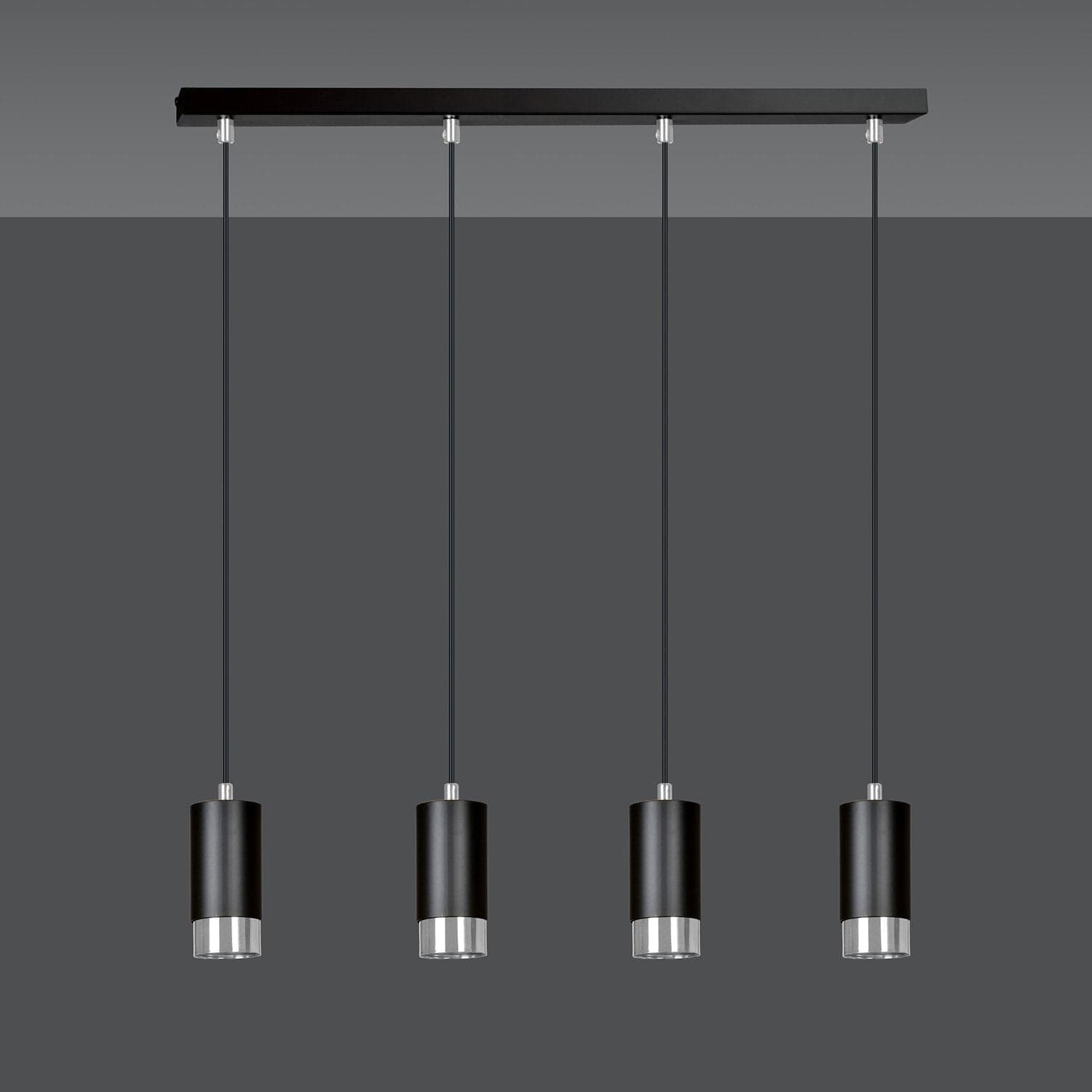 Lampadario 4 Luci Fumiko Con Cilindri In Acciaio Nero E Cromo in Lampade a sospensione LuceArt - Montecorvino Pugliano, commercioVirtuoso.it