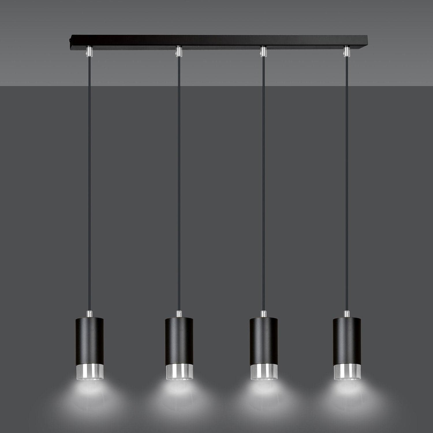 Lampadario 4 Luci Fumiko Con Cilindri In Acciaio Nero E Cromo in Lampade a sospensione LuceArt - Montecorvino Pugliano, commercioVirtuoso.it