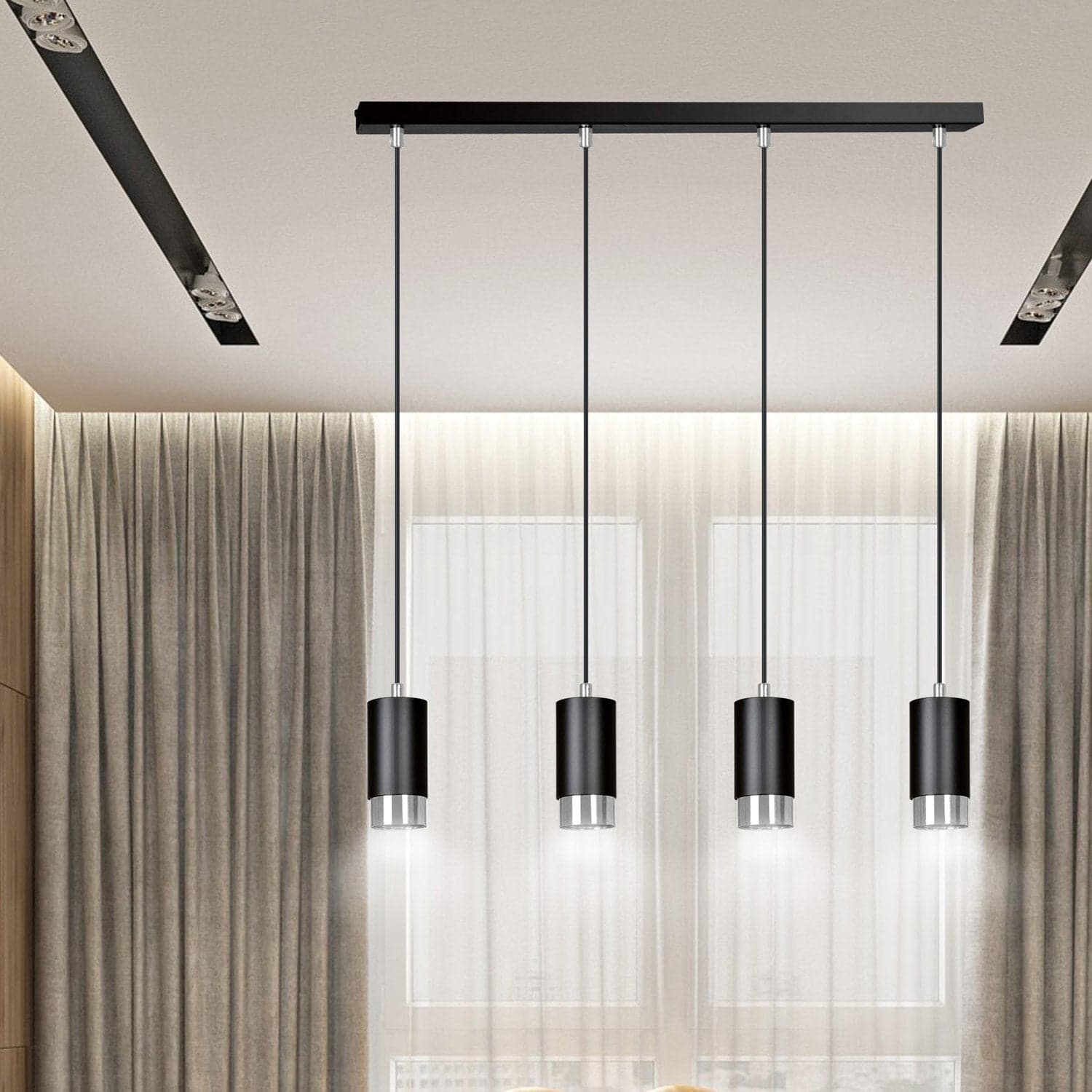 Lampadario 4 Luci Fumiko Con Cilindri In Acciaio Nero E Cromo in Lampade a sospensione LuceArt - Montecorvino Pugliano, commercioVirtuoso.it