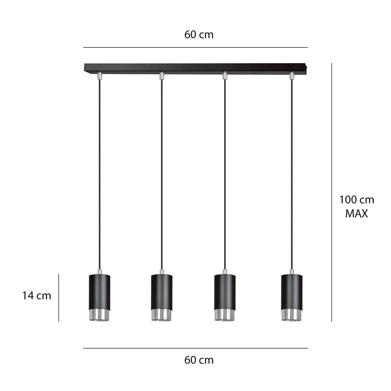 Lampadario 4 Luci Fumiko Con Cilindri In Acciaio Nero E Cromo in Lampade a sospensione LuceArt - Montecorvino Pugliano, commercioVirtuoso.it