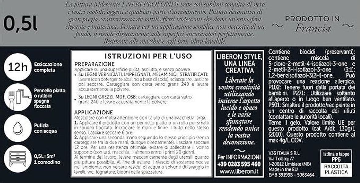 LIBERON - PITTURA IRIDESCENTE I NERI PROFONDI NUOVO NERO BLU BRILLANTE 500ML in Vernice per mobili Stockdoc - Terni, commercioVirtuoso.it