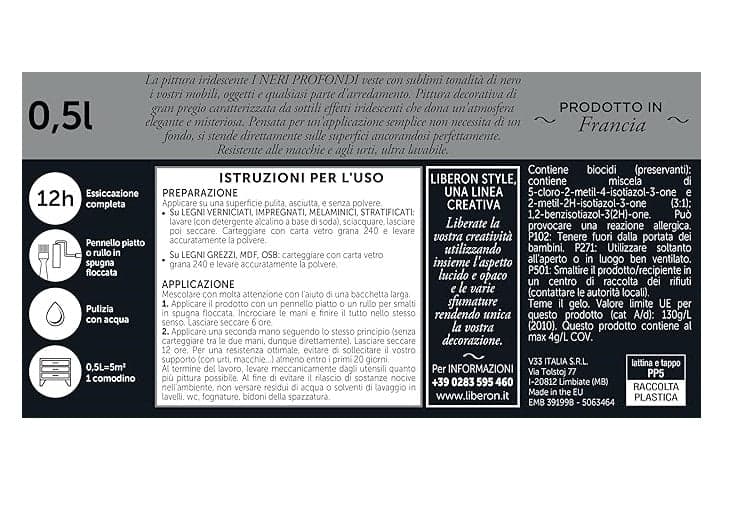 LIBERON - PITTURA IRIDESCENTE I NERI PROFONDI NUOVO NERO OPACO 500ML in Vernice per mobili Stockdoc - Terni, commercioVirtuoso.it