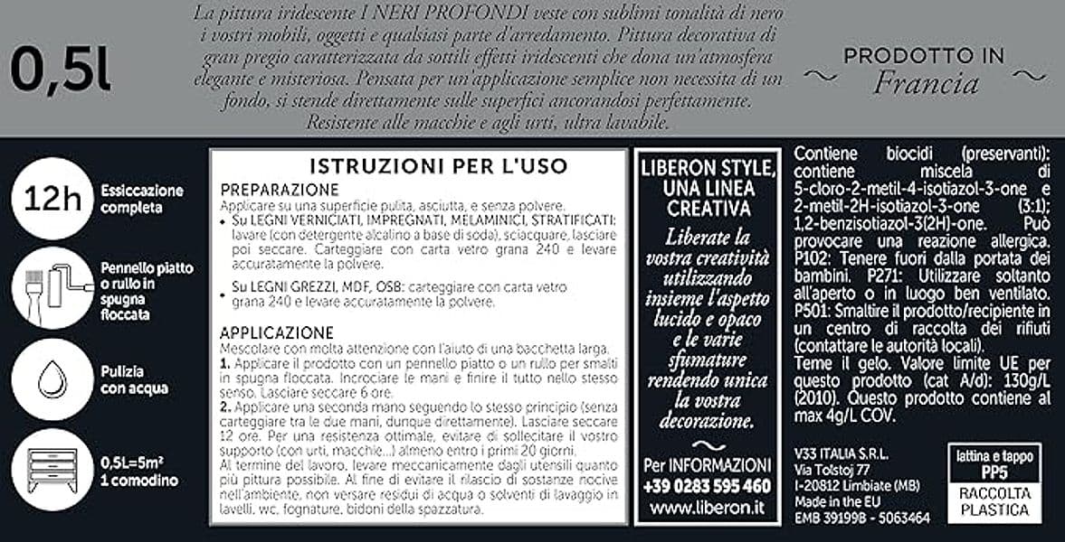 LIBERON - PITTURA IRIDESCENTE I NERI PROFONDI NUOVO NERO ROSSO OPACO 500ML in Vernice per mobili Stockdoc - Terni, commercioVirtuoso.it