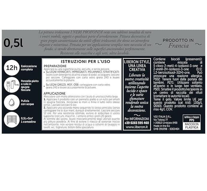 LIBERON - PITTURA IRIDESCENTE I NERI PROFONDI NUOVO NERO VERDE BRILLANTE 500ML in Vernice per mobili Stockdoc - Terni, commercioVirtuoso.it