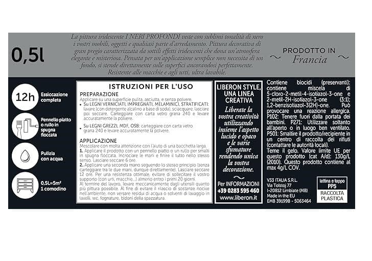 LIBERON - PITTURA IRIDESCENTE I NERI PROFONDI NUOVO NERO VERDE OPACO 500ML in Vernice per mobili Stockdoc - Terni, commercioVirtuoso.it