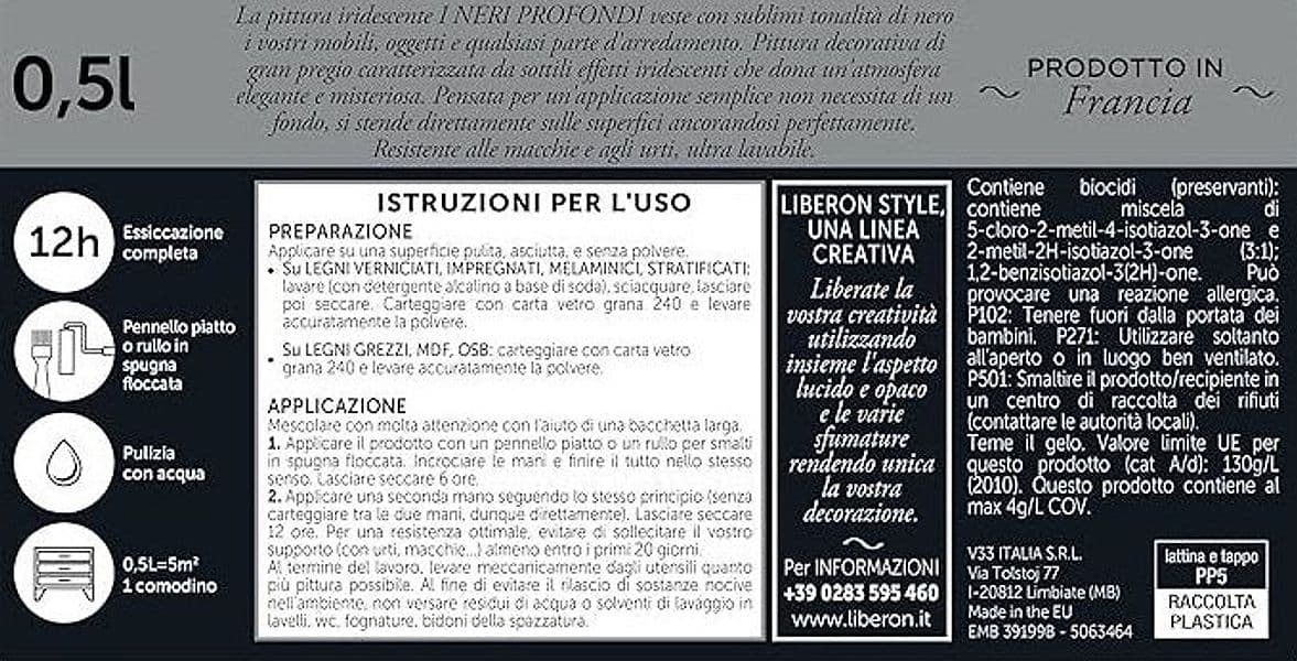 LIBERON - PITTURA IRIDESCENTE I NERI PROFONDI NUOVO NERO BRILLANTE 500ML in Vernice per mobili Stockdoc - Terni, commercioVirtuoso.it